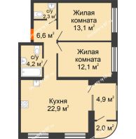 2 комнатная квартира 68,29 м² в ЖК Андерсен парк, дом ГП-5 - планировка
