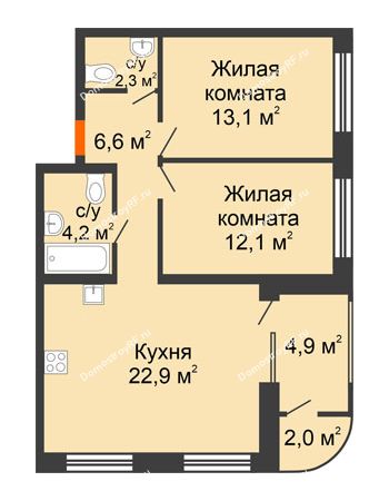 2 комнатная квартира 68,29 м² в ЖК Андерсен парк, дом ГП-5