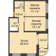 2 комнатная квартира 68,29 м² в ЖК Андерсен парк, дом ГП-5 - планировка