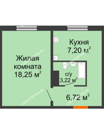 1 комнатная квартира 35,39 м² в ЖК Торпедо, дом № 15