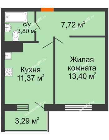 1 комнатная квартира 37,28 м² в ЖК Юго-Западный	, дом ГП-1