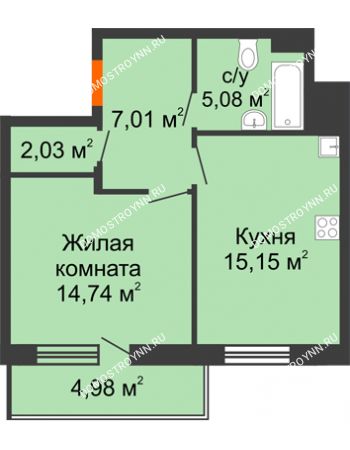 1 комнатная квартира 46,5 м² в ЖК Циолковский, дом № 6