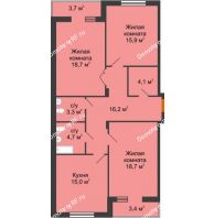 3 комнатная квартира 100,2 м² в Микpopaйoн  Преображенский, дом № 22.3 - планировка