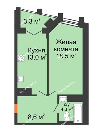 1 комнатная квартира 45,85 м² - ЖК 230 футов