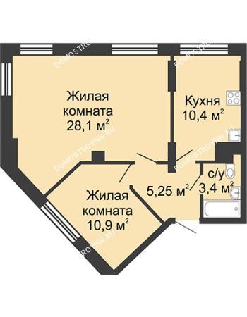 2 комнатная квартира 58,05 м² - ЖД по ул. Сазанова