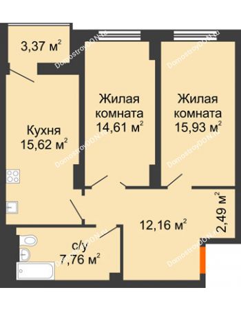 2 комнатная квартира 70,26 м² в ЖК Аврора, дом № 3