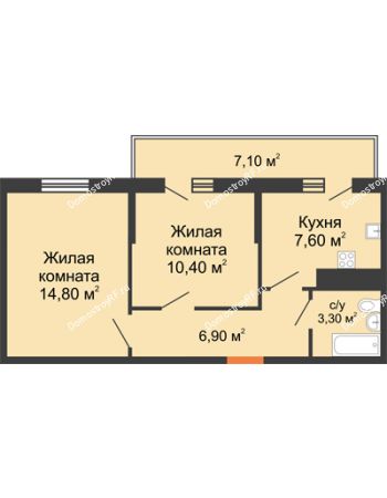2 комнатная квартира 43 м² в ЖК Грани, дом Литер 3