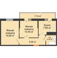 2 комнатная квартира 43 м² в ЖК Грани, дом Литер 3 - планировка