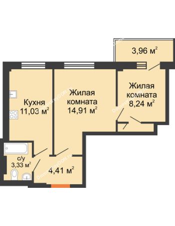 2 комнатная квартира 45,3 м² - ЖК Дом на 14-й Линии