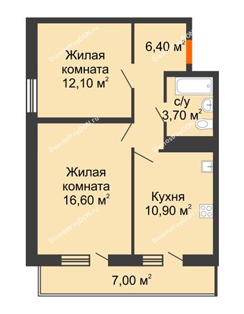 2 комнатная квартира 51,8 м² в ЖК SkyPark (Скайпарк), дом Литер 2