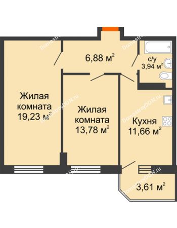 2 комнатная квартира 56,57 м² в ЖК Свобода, дом №2