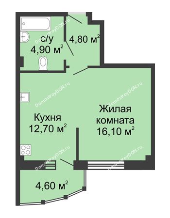 1 комнатная квартира 43,1 м² в ЖК Мега, дом № 2