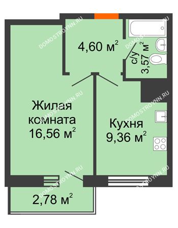 1 комнатная квартира 36,87 м² - ЖК Комарово
