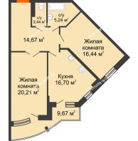 2 комнатная квартира 80,57 м² в ЖК Краснодар Сити, дом Литер 4 - планировка