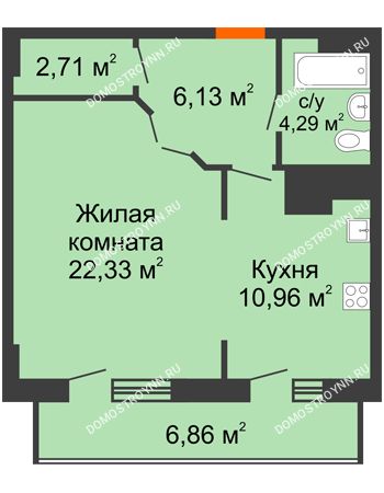 1 комнатная квартира 53,28 м² в ЖК Покровский, дом № 1