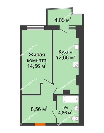 1 комнатная квартира 41,61 м² в ЖК Сердце Ростова 2, дом Литер 8