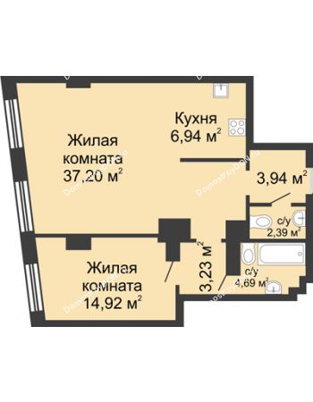 2 комнатная квартира 73,31 м² - ЖК Гранд Панорама