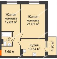 2 комнатная квартира 60,53 м² в ЖК Гвардейский 3.0, дом Секция 3 - планировка