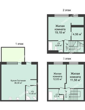 4 комнатная квартира 105 м² в КП Баден-Баден, дом № 44 (от 73 до 105 м2)