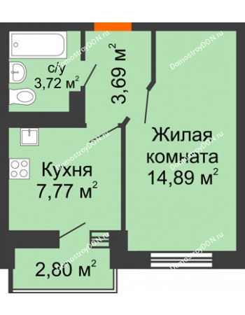 1 комнатная квартира 31,47 м² в Микрорайон Красный Аксай, дом Литер 19