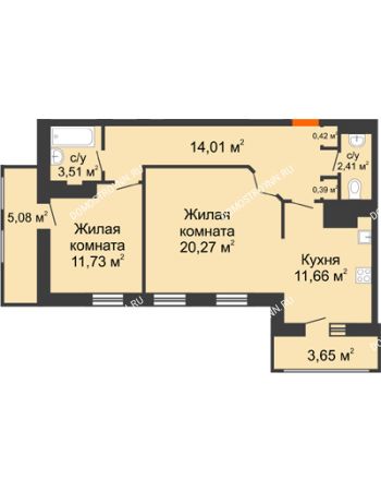 2 комнатная квартира 73,13 м² в ЖК Покровский, дом № 1