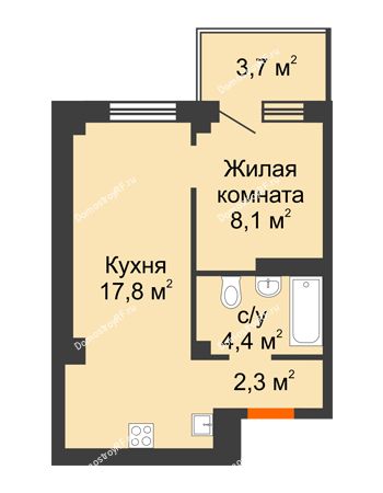 2 комнатная квартира 33,7 м² в ЖК Серебряный, дом № 3
