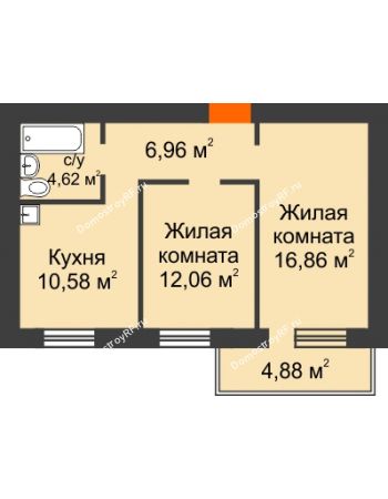 2 комнатная квартира 52,54 м² - ЖК Новая Жизнь