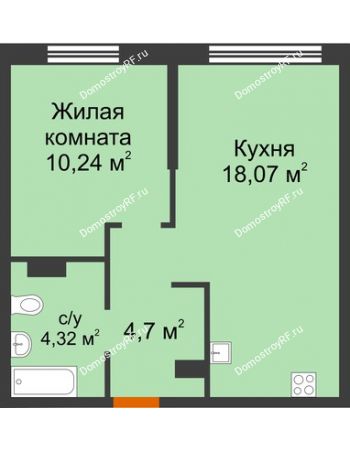 2 комнатная квартира 37,33 м² в ЖК Сердце Сибири, дом № 76, квартал Геологов (ГП-2)