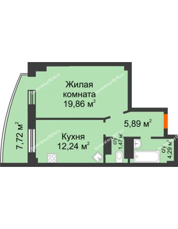 1 комнатная квартира 46,07 м² в ЖК Звезда, дом № 1