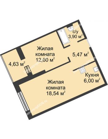 2 комнатная квартира 51,05 м² - ЖК Главный