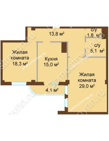 2 комнатная квартира 87,1 м² - ЖК Бояр Палас