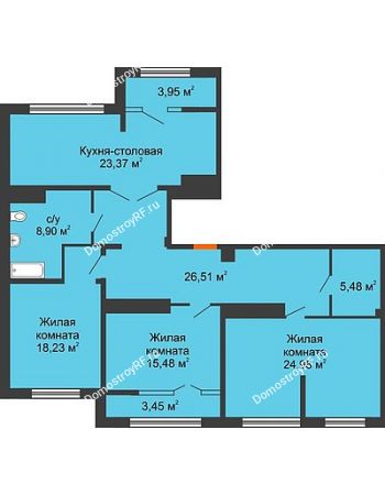 3 комнатная квартира 126,66 м² в ЖК Сердце, дом № 1