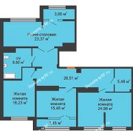 3 комнатная квартира 126,66 м² в ЖК Сердце, дом № 1 - планировка