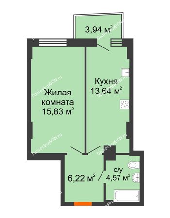 1 комнатная квартира 41,15 м² в ЖК Сердце Ростова 2, дом Литер 8