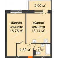 2 комнатная квартира 46,38 м² в ЖК Гвардейский 3.0, дом Секция 2 - планировка