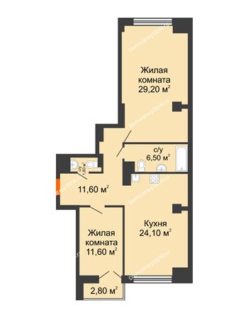 2 комнатная квартира 86,4 м² - ЖК Гагарин