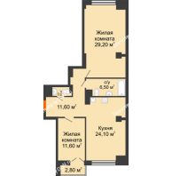 2 комнатная квартира 86,4 м², ЖК Гагарин - планировка