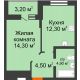1 комнатная квартира 39,2 м² в ЖК Подкова на Цветочной, дом № 9 - планировка