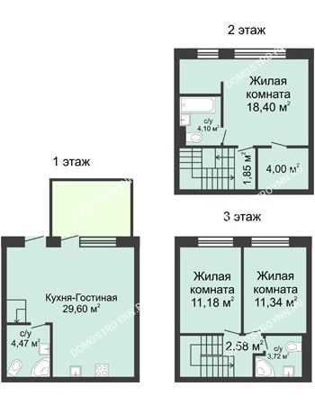 4 комнатная квартира 102 м² в КП Прага, дом № 6 (от 90 до 113 м2)