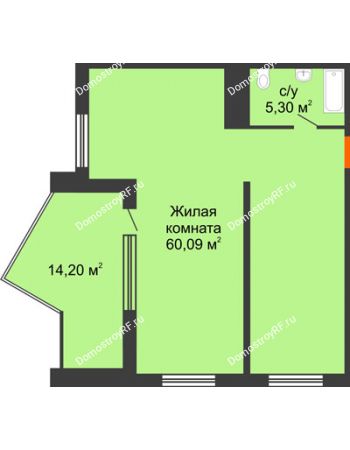 1 комнатная квартира 72,49 м² в ЖК Элегант, дом Литер 9