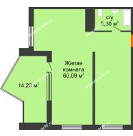 1 комнатная квартира 72,49 м² в ЖК Элегант, дом Литер 9 - планировка