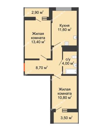 2 комнатная квартира 51,6 м² в ЖК Грани, дом Литер 2