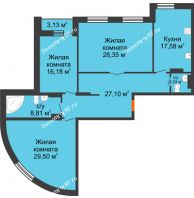 3 комнатная квартира 131,62 м², ЖК Адмиралъ - планировка