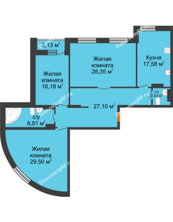 3 комнатная квартира 131,62 м² - ЖК Адмиралъ