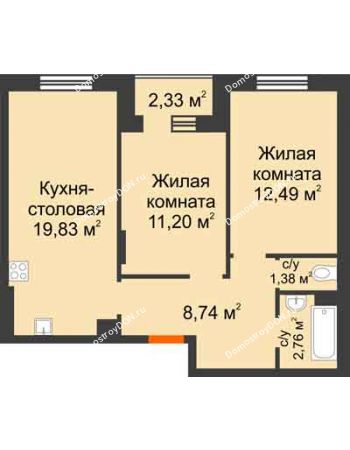 2 комнатная квартира 57,56 м² в Микрорайон Прибрежный, дом № 6