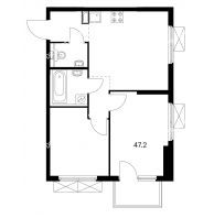 2 комнатная квартира 47,2 м² в ЖК Савин парк, дом корпус 1 - планировка