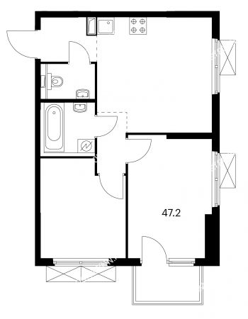 2 комнатная квартира 47,2 м² в ЖК Савин парк, дом корпус 1