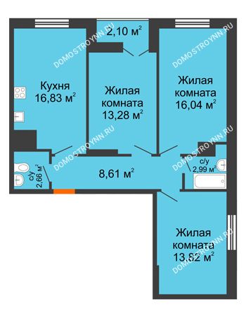 3 комнатная квартира 76,33 м² - ЖК Комарово