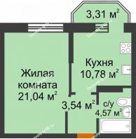 1 комнатная квартира 40,92 м² в ЖК Светлоград, дом Литер 15 - планировка