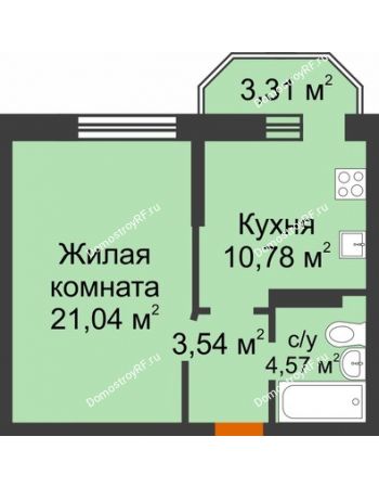 1 комнатная квартира 40,92 м² в ЖК Светлоград, дом Литер 15